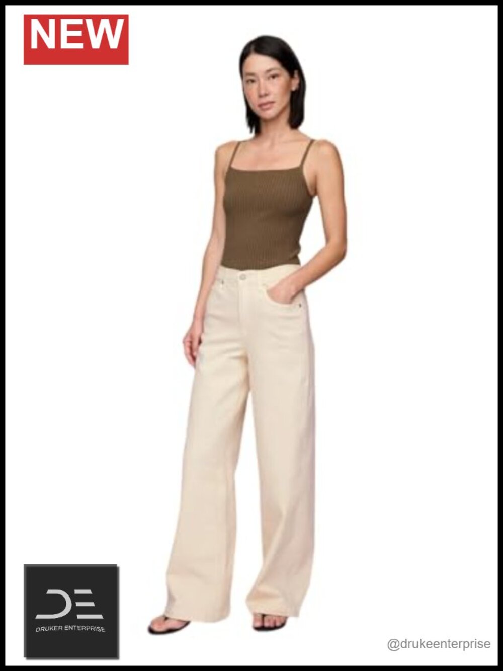 High Rise Stride Jeans Wide Straight Leg Women 100% Cotton Denim